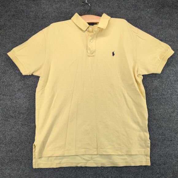 Polo by Ralph Lauren Mens Polo Shirt Yellow Large Short Sleeve Hi Lo Hem Cotton - Picture 2 of 15